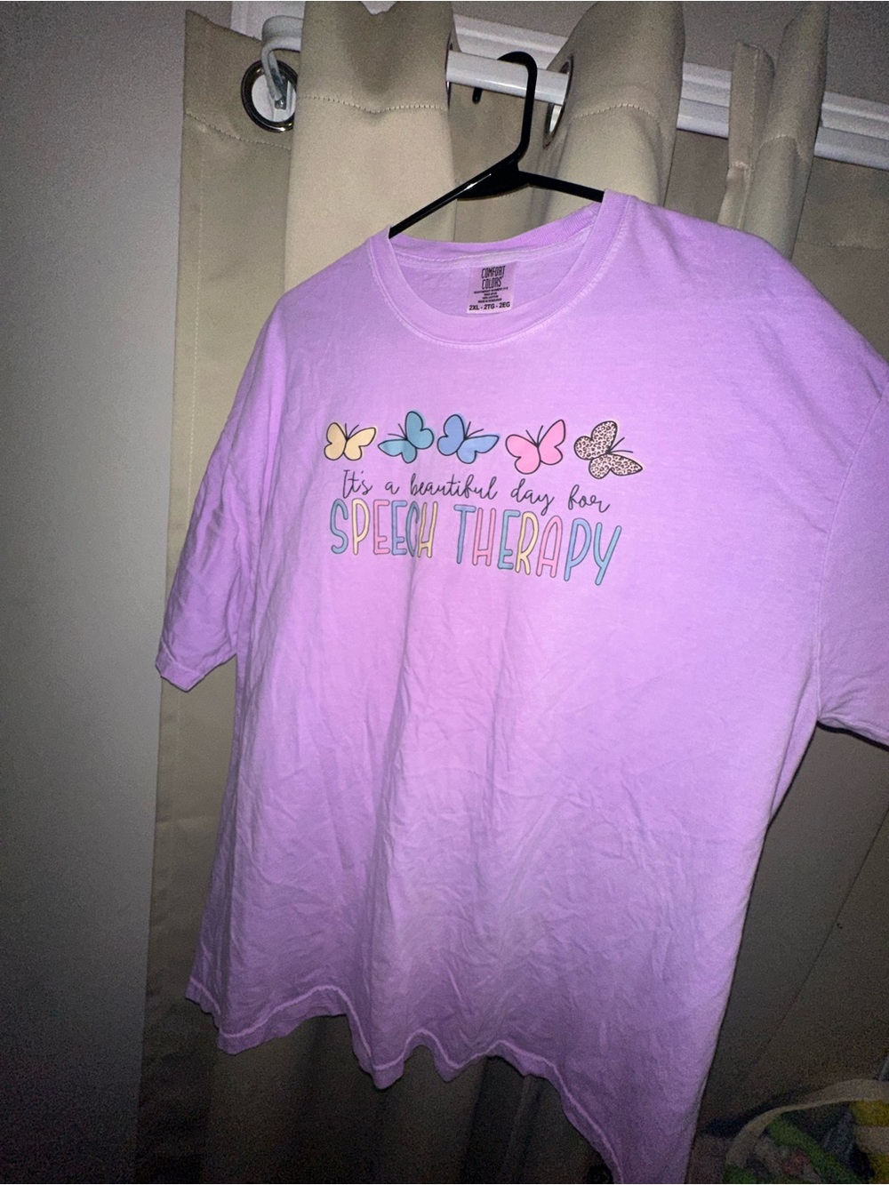 Comfort Colors purple speech therapy graphic T with butterflies women’s 2XL